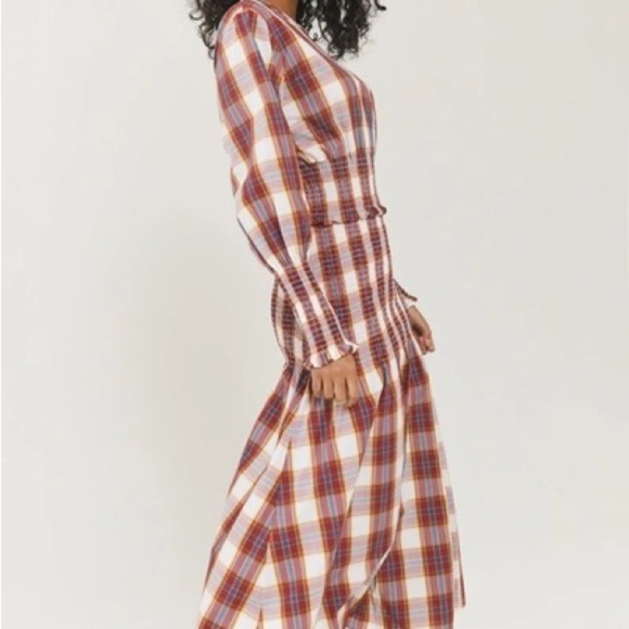 Something Navy Blanche Plaid Smocked Midi Dress - M - Picture 1 of 7